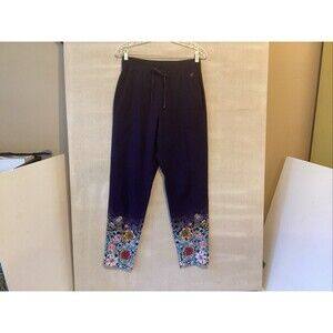 johnny was joy vanda  track pants S navy multicolor floral hem drawstring